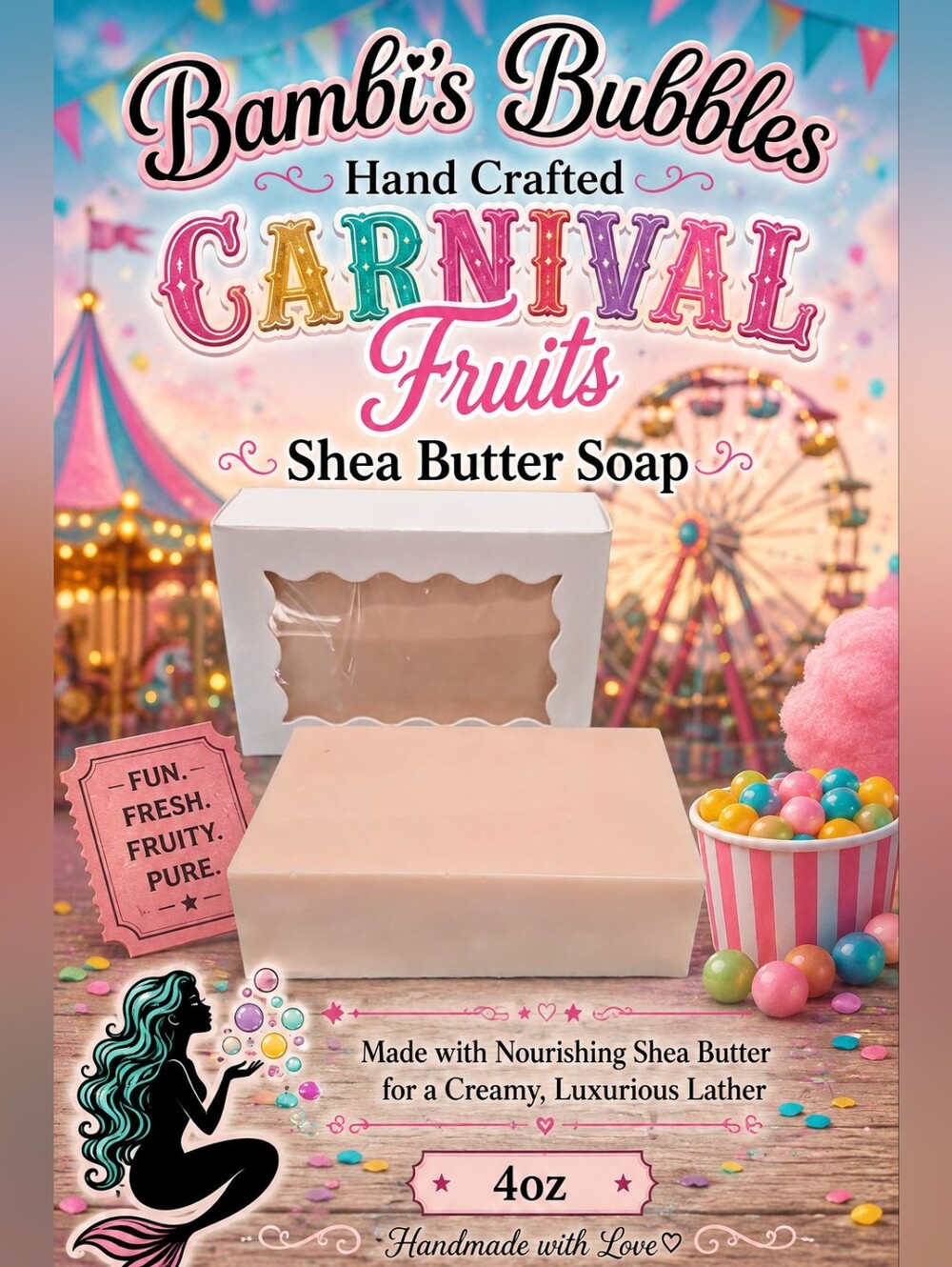 NEW! Carnival Fruits Shea Butter Soap 4oz Bar